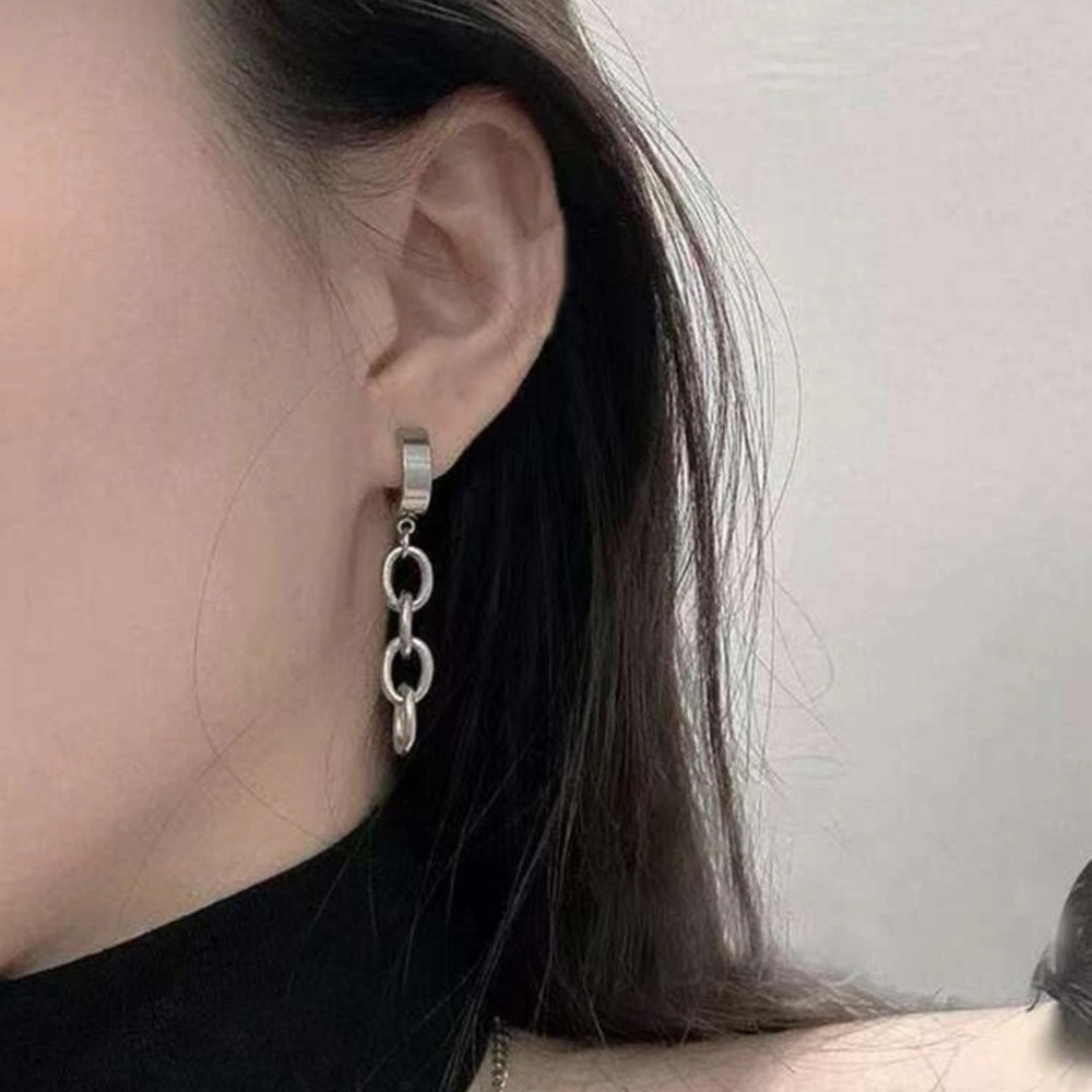 ⛓ Awesome Pierce-less Hoop Chainlink Tassel Earrings ⛓